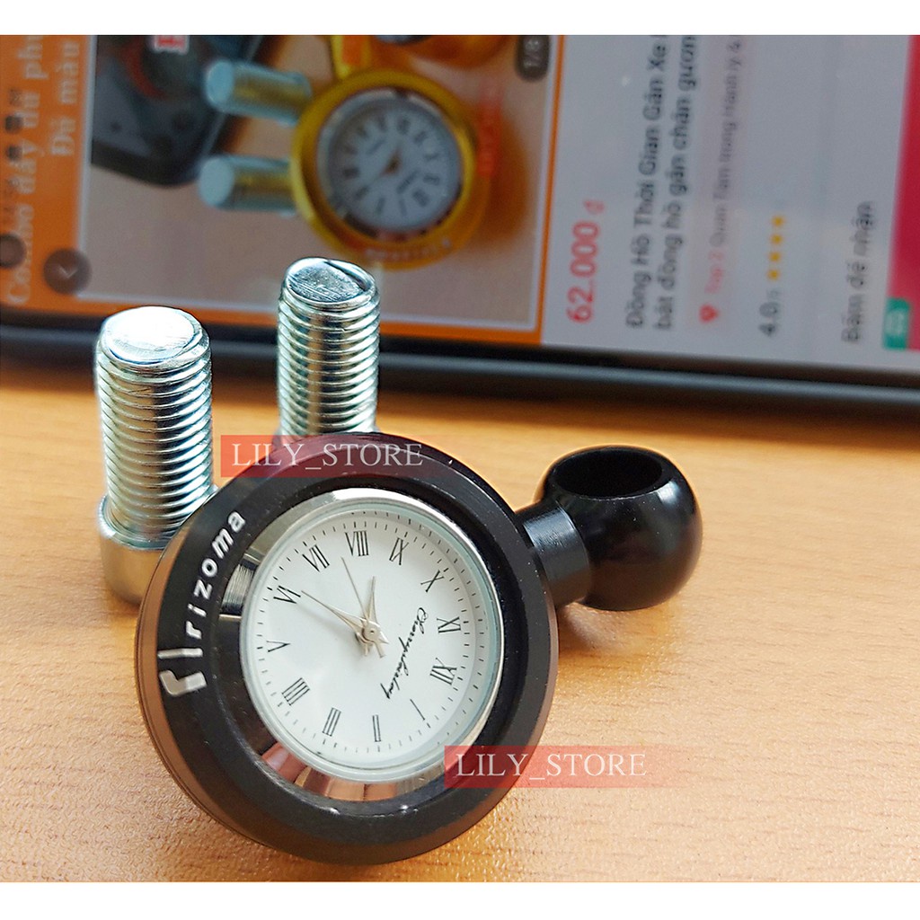 Đồng hồ gắn chân kính chiếu hậu mini xe máy tặng kèm ốc bắt 10 ly và pin