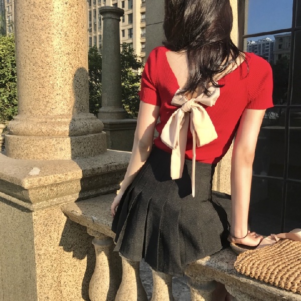 Áo Thun COZOK Ngắn Tay Hở Lưng Thắt Nơ Xinh Xắn Thời Trang Cho Nữ