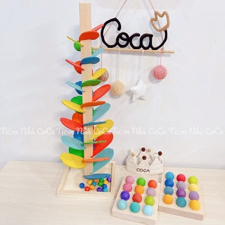 Đồ Chơi Tháp Gỗ Cầu Vồng Âm Nhạc thả bóng cho bé Montessori - Tháp Bóng Nhạc Bằng Gỗ