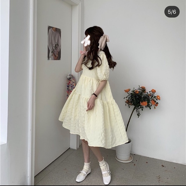 (Ảnh thật) Đầm váy trắng dài xoè mút ngực tay phồng nút bọc mặc đi cưới,đi tiệc, kỉ yếu D131