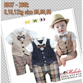 SALE LỖ Bộ liền vest gile giả dự tiệc cho bé 7.10.12kg, 6-24thang