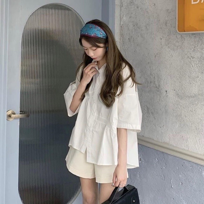 Áo sơ mi ngắn tay tay phồng phom babydoll phong cách nàng thơ dành cho nữ | BigBuy360 - bigbuy360.vn