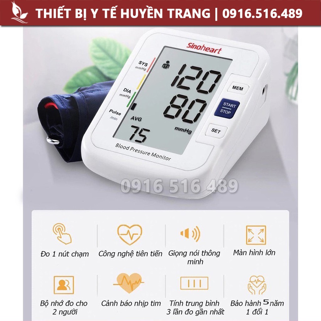 Máy Đo Huyết Áp Điện Tử Sinocare Sinoheart BA-801 Tự Động Có Giọng Nói Đo Nhịp Tim Mạch Tại Nhà Y Tế Huyền Trang