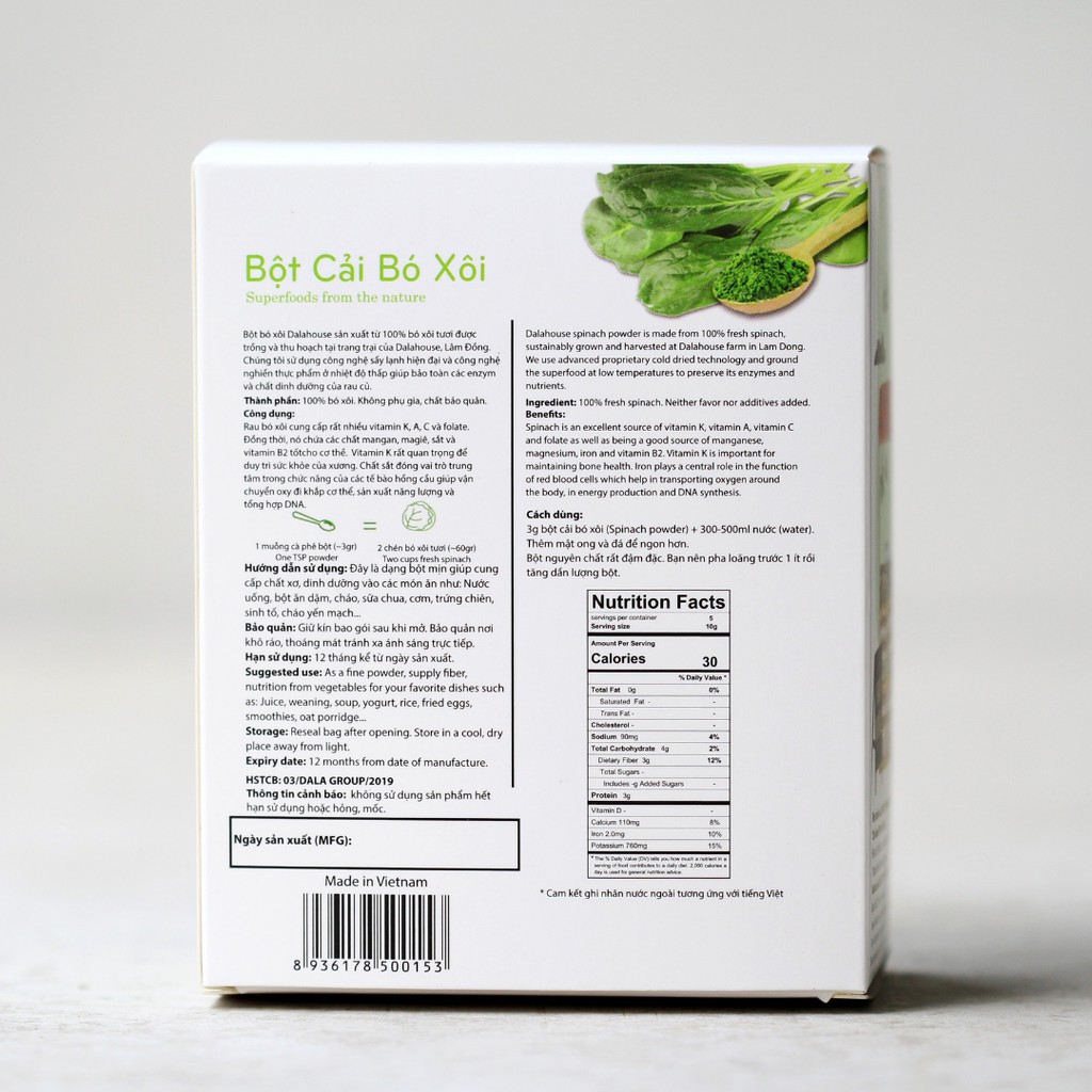 Bột Cải Bó Xôi Sấy Lạnh Dalahouse 60g (20 gói * 3g)