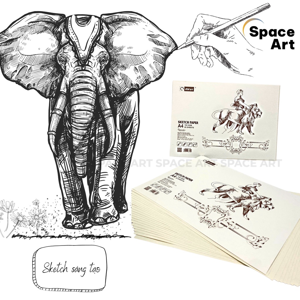 Xấp giấy vẽ ký họa, phác thảo Sketch Paper Zen Art 160gsm 20 tờ
