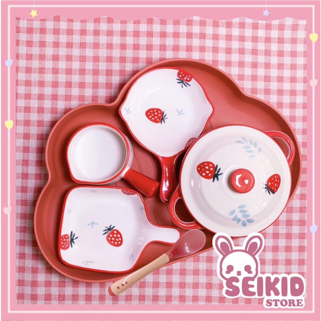 Combo Set Bát Sứ Ăn Dặm Cho Bé Hoạ Tiết Ngộ Nghĩnh Kèm Khay Seikid Store (tặng kèm thìa báo nóng)