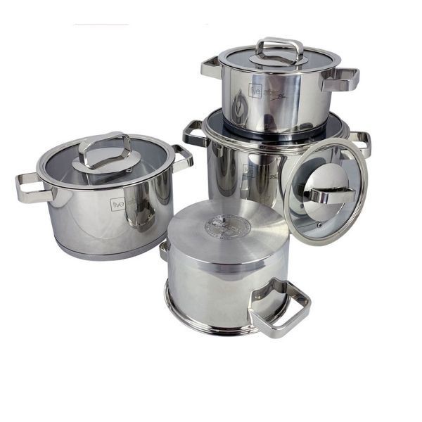 Bộ nồi inox đáy từ cao cấp FiveStar Plush FS08CG-304 nắp kính 4 chiếc,inox 304