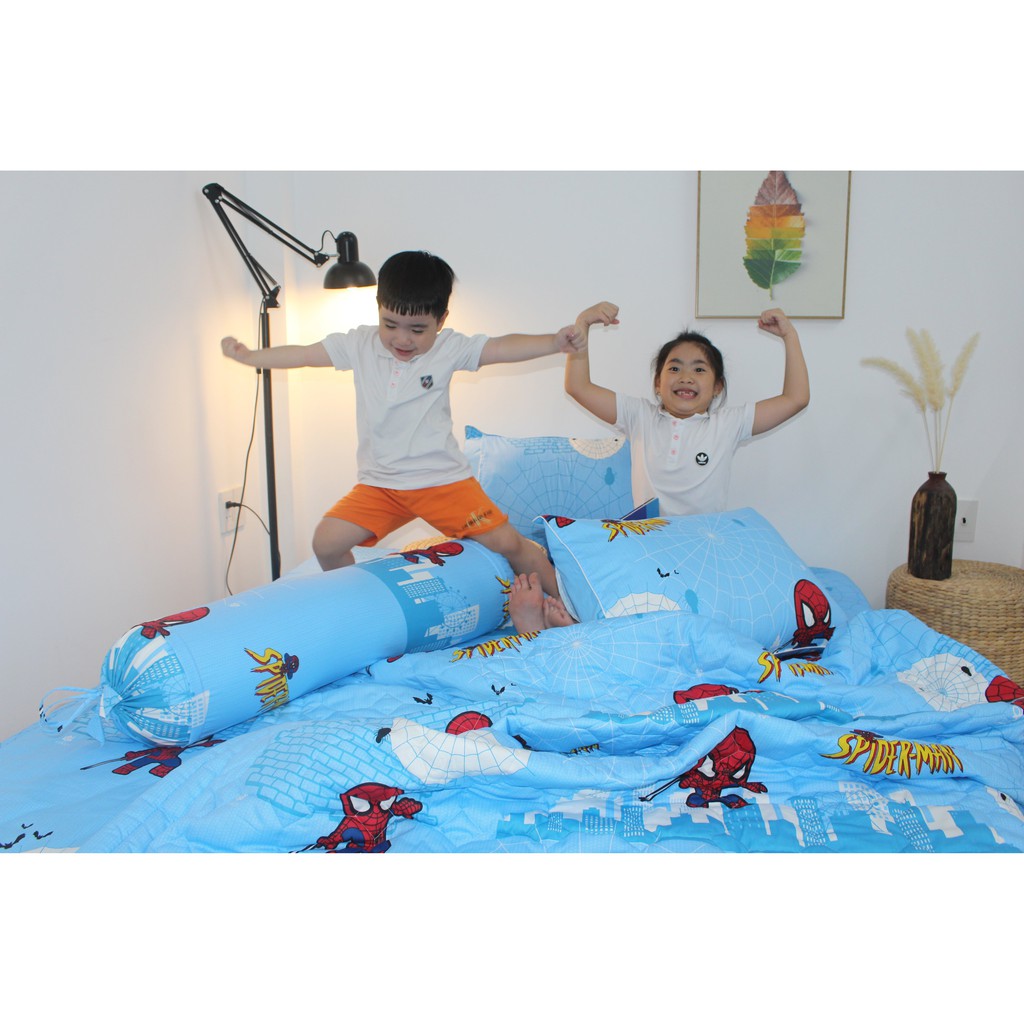 Bộ drap gối  KHA LY - 100% cotton thiên nhiên - Spider Man Xanh - VN246