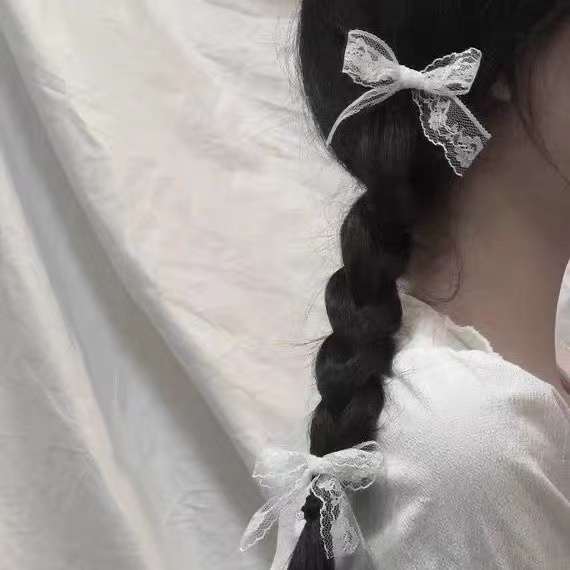 Kẹp tóc thắt nơ bằng vải ren màu trắng đơn giản dễ thương dành cho nữ