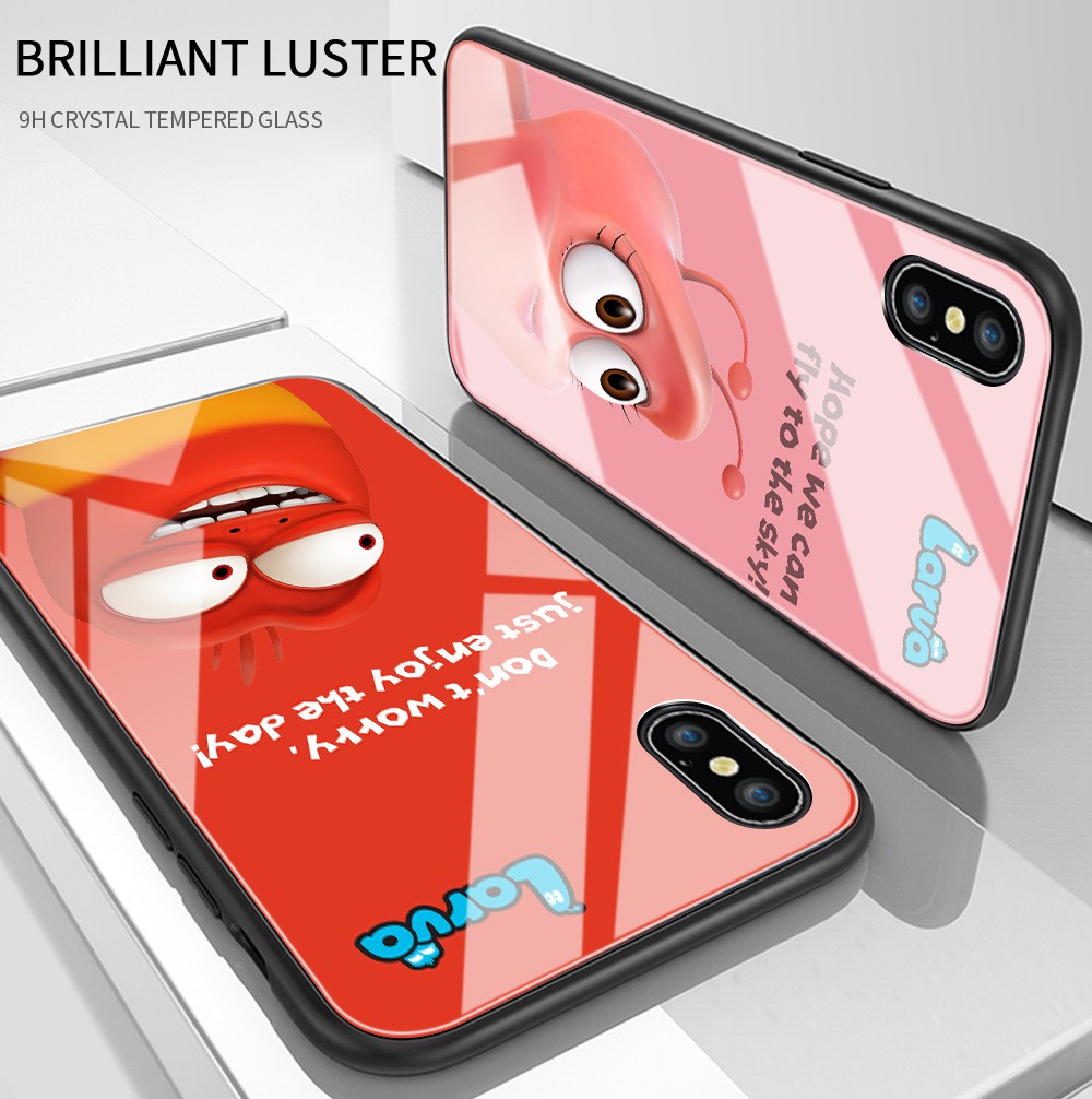 For Nokia X6 X7 6.1 Plus 7.1 Plus 7 Plus 8.1 For  3D Funny Cute Cartoon Cases Korea Larva Character Casing Red Yellow Pink Green White Tempered Glass Phone Case Cover Ốp điện thoại kính cường lực In Hình cứng Ốp lưng cho Case