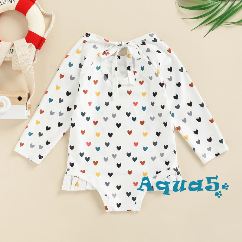 Bộ Đồ Bơi Một Mảnh Tay Dài Cổ Tròn In Hình Trái Tim/Hoa Màu Trắng/Đỏ/Cam Dành Cho Nữ