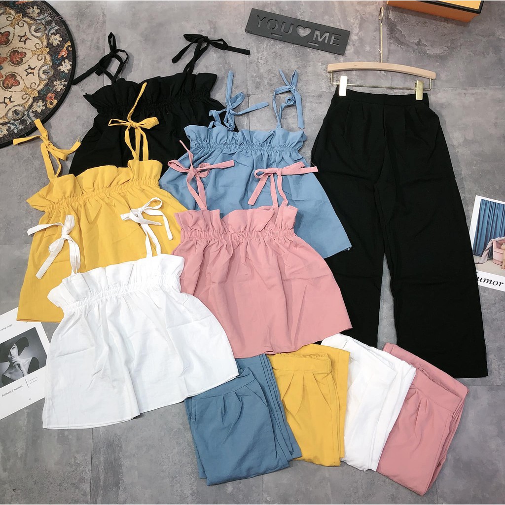 Sét đũi 2 dây buộc +quần dài xinh xắn mã 31 (kèm ảnh thật,video) | BigBuy360 - bigbuy360.vn