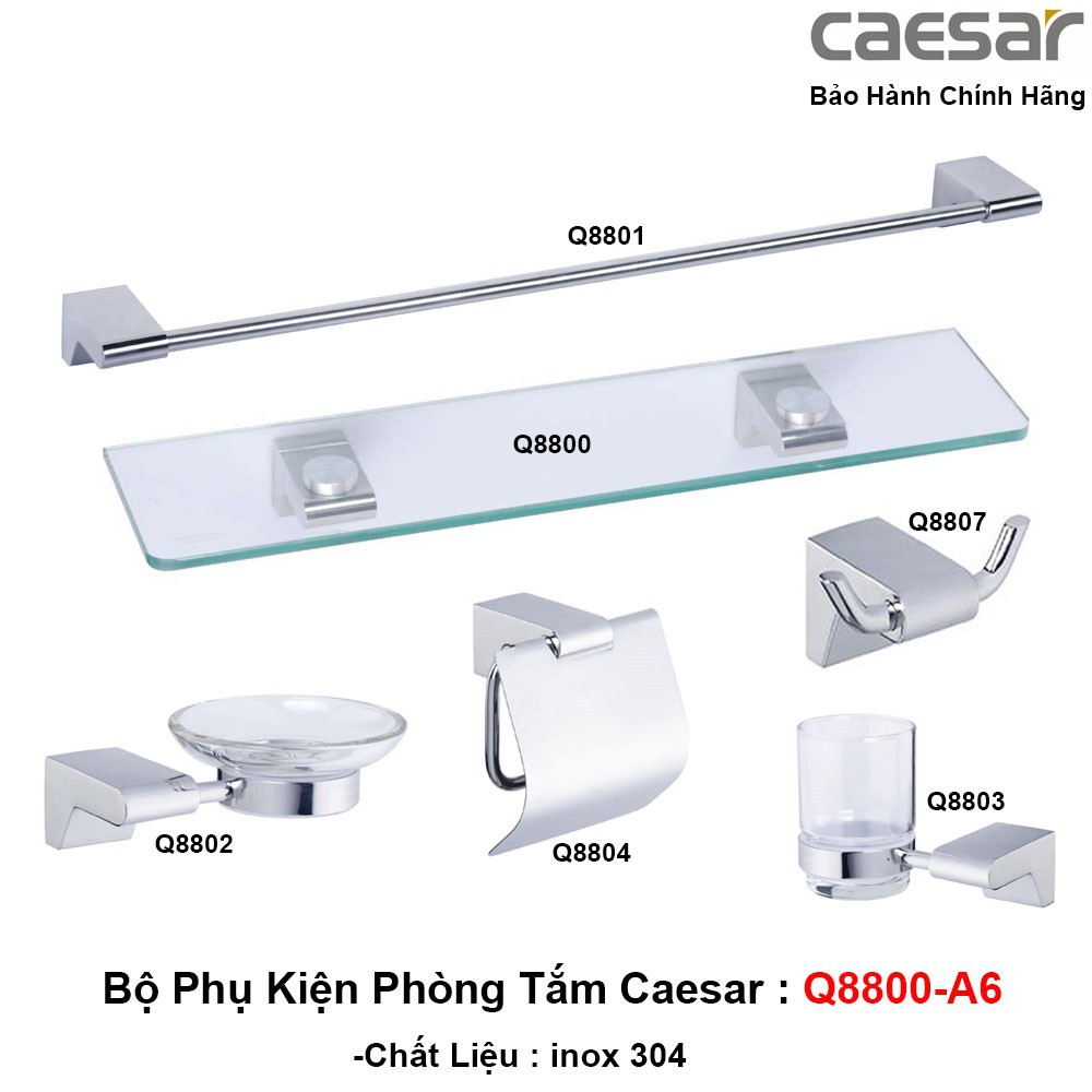 Bộ phụ kiện phòng tắm inox 6 món CAESAR Q8800-A6