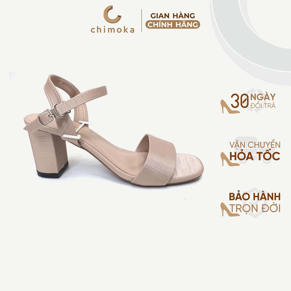 Sandal Nữ Cao Gót Cao Cấp CHIMOKA Đế Vuông 5 Phân Thiết Kế Quai Ngang Trơn Bóng Thời Trang Công Sở  4355