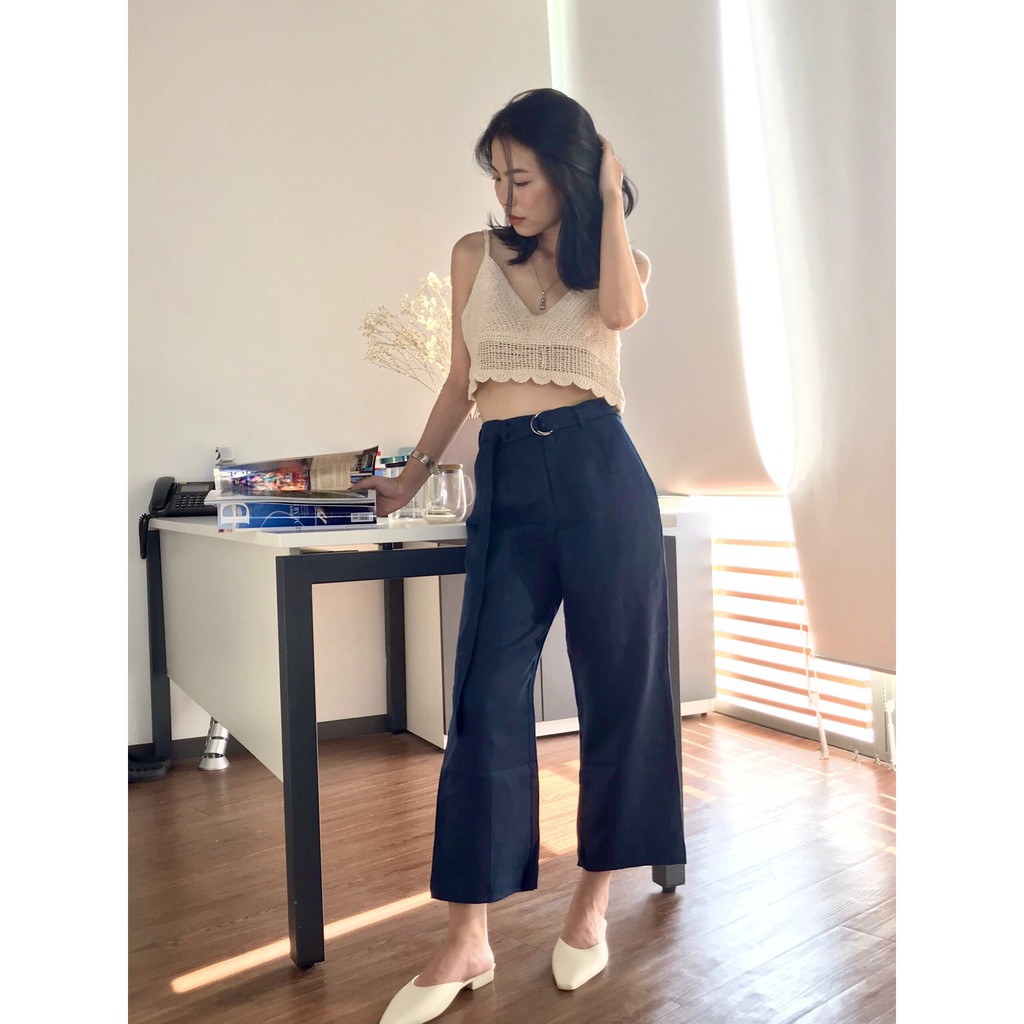 Quần tây linen cam đất/navy - Mé Hè