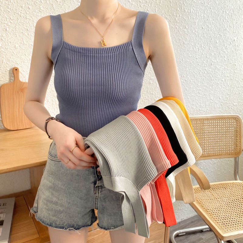 Áo Vest Dệt Kim Trơn 182063 Sexy Camisole Mùa Hè Đơn Giản Dễ Thương