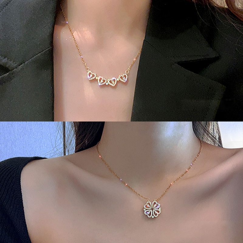 Vòng cổ Mặt Cỏ Bốn Lá Đính Đá Zircon Hình Trái Tim Thời Trang Cho Nữ