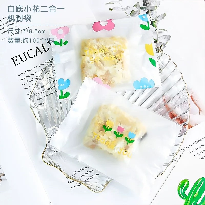 set 50 túi hàn miệng cô gái, hoa lá đựng bánh kẹo size 7 x 10 cm