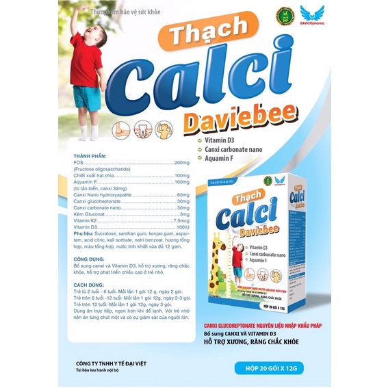 Thạch Calci Daviebee  Bổ Sung Canxi Và Vitamin D3 Hỗ Trợ Xương Răng Chắc Khỏe (Hộp 20 Gói)