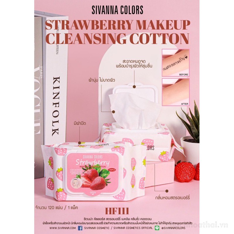 Bông tẩy trang dạng khăņ ướt Sivanna Colors Strawberry Makeup Cleansing Cotton Thái Lan