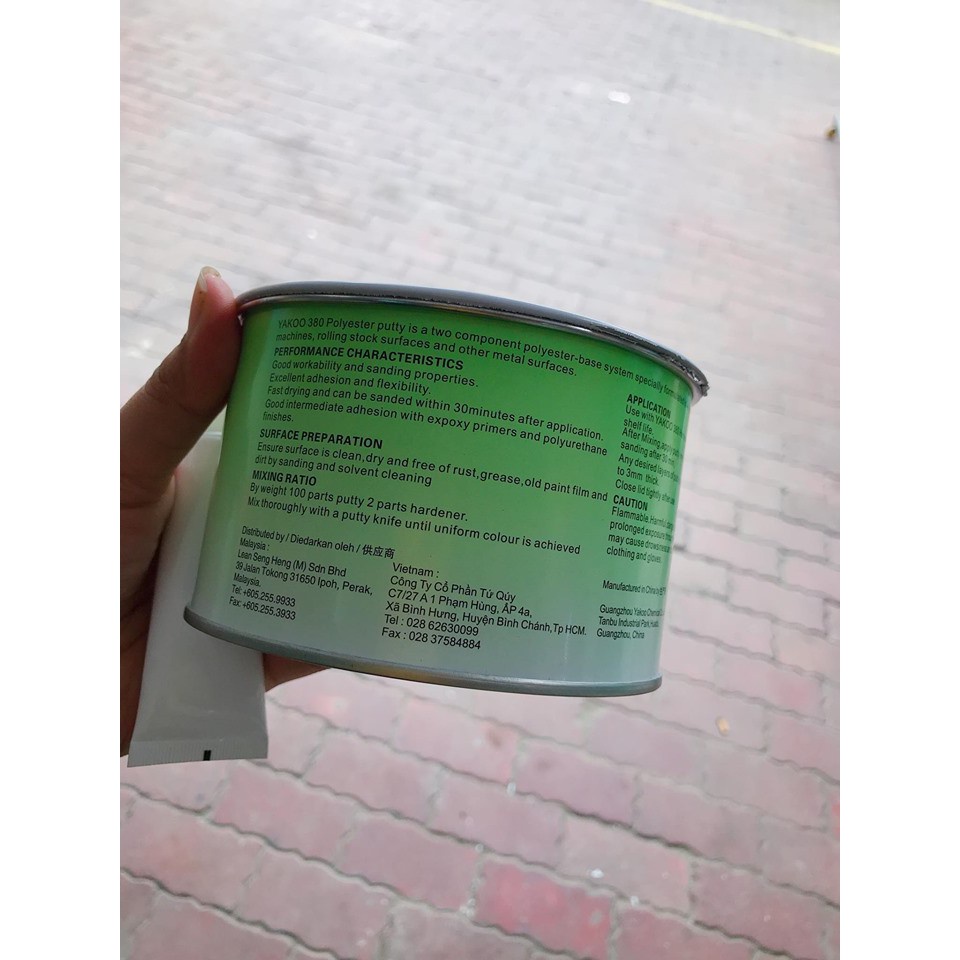 Bả matit ô tô, xe máy Yako 380 Plus 1kg dùng trám trét kim loại, nhựa đa dụng Polyester Putty tặng miếng trét