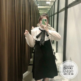 [Ảnh thật] BIGSIZE ĐẦM TIỂU THƯ CỔ BÈO PHỐI NƠ D490