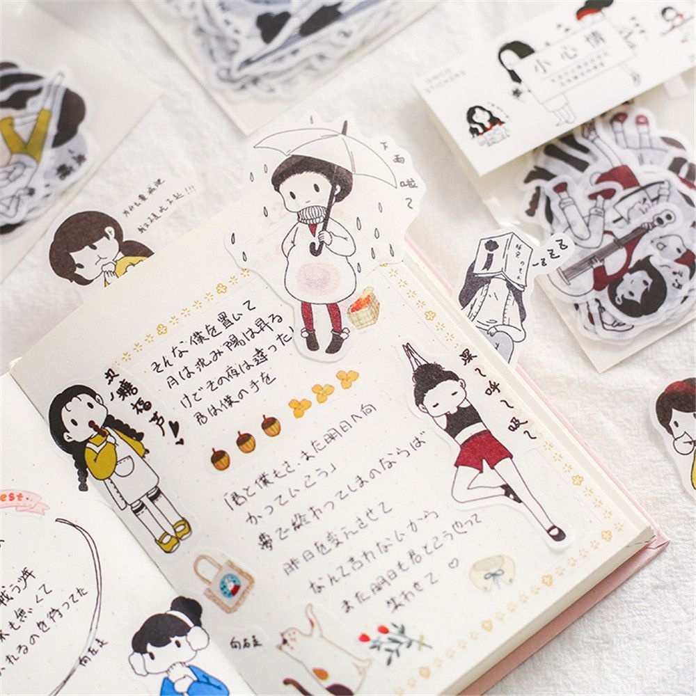 Combo 40 miếng sticker dán sổ Cute girls dùng dán trang trí sketchbook/ tập vở/ nhật ký - VP084