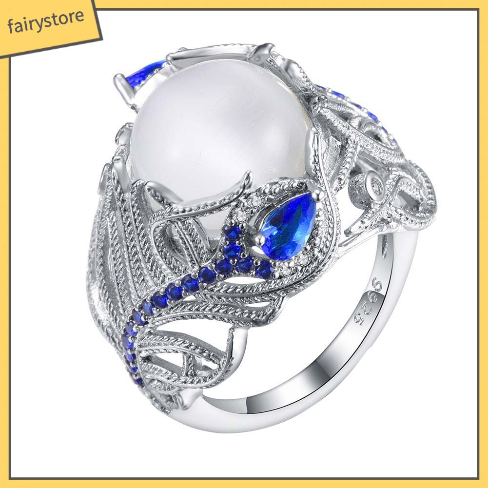 Nhẫn hợp kim hình lông công đính đá sang trọng thanh lịch