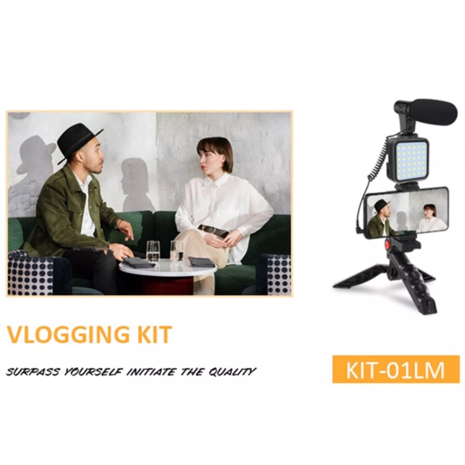 Micro + LED quay Vlog Giá đỡ chân máy ảnh, điện thoại có 49 đèn LED và báng cầm tay chống rung quay Vlog