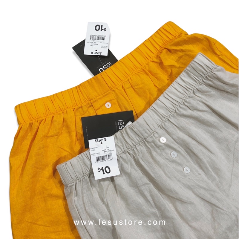 ẢNH TỰ CHỤP Quần short ngủ linen nút giả lưng thun