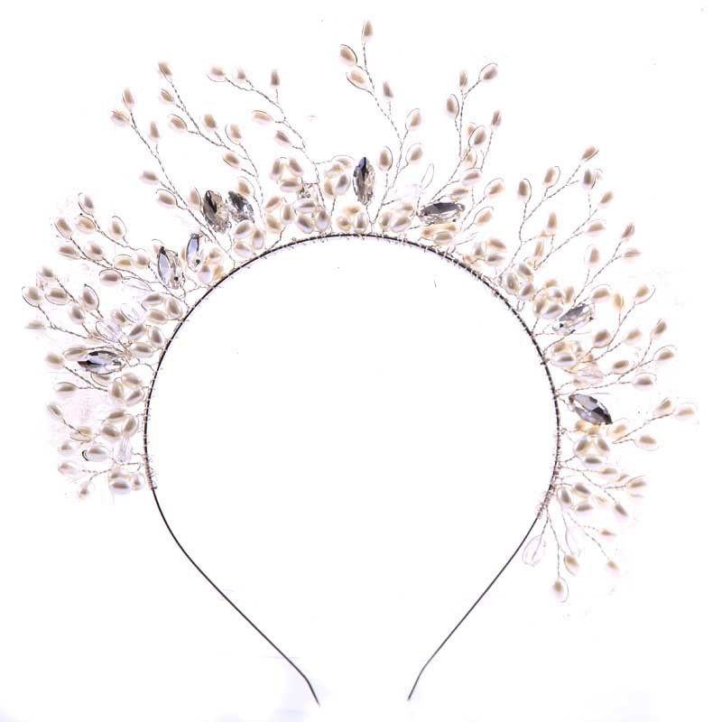 Băng Đô Cài Tóc Hình Hoa Đính Pha Lê Và Ngọc Trai Phong Cách Vintage Cho Cô Dâu