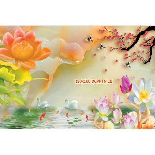 Tranh dán tường 3D tranh ngọc hoa sen 100x150cm