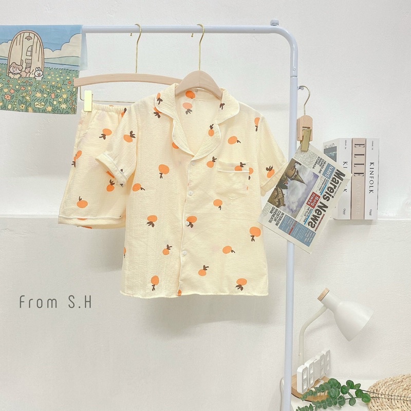 [SẴN HÀNG/ẢNH THẬT] Bộ mặc nhà pijama ngắn xô đũi đũi xốp Hàn Quốc