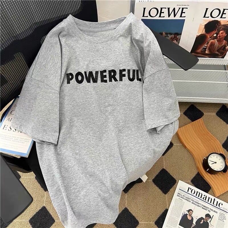 [ Rẻ vô địch ] Áo thun cotton tay lỡ dáng rộng unisex - Powerful