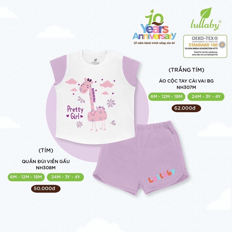 LULLABY - Bộ Cộc Tay Cài Vai Cotton Đi Học Đi Chơi Cho Bé Gái NH307M