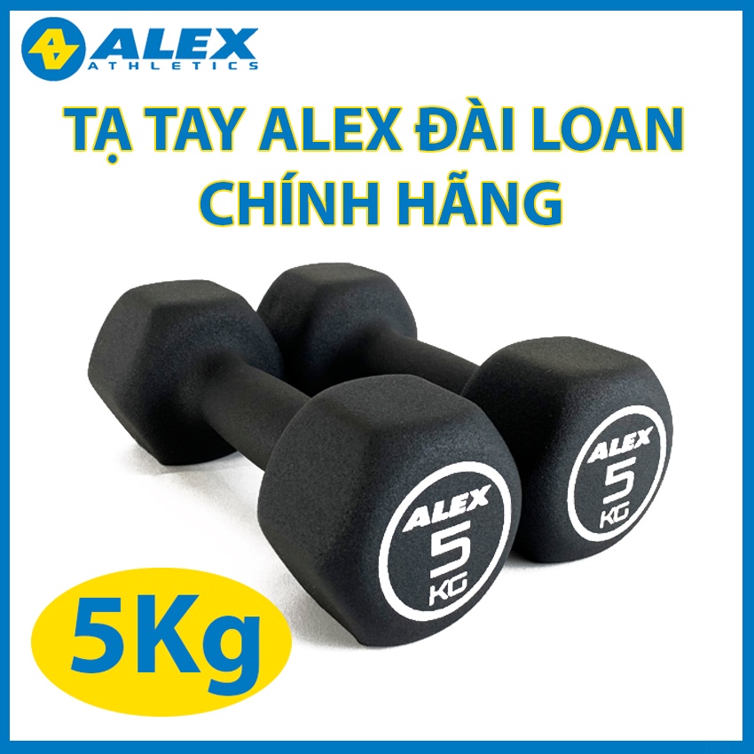 Bộ Tạ Tay Lục Giác Tại Nhà 5Kg ALEX Cao Cấp, Lõi Gang Đặc Bọc Cao Su, Tập Gym Yoga, Chống Trơn Trượt (Tổng 10Kg)