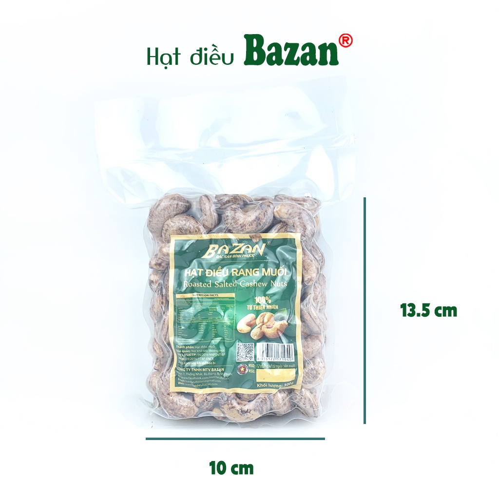 Hạt điều rang muối Bazan Bình Phước nguyên hạt dinh dưỡng A+ loại 1 túi hút chân không 300g còn vỏ lụa | BigBuy360 - bigbuy360.vn