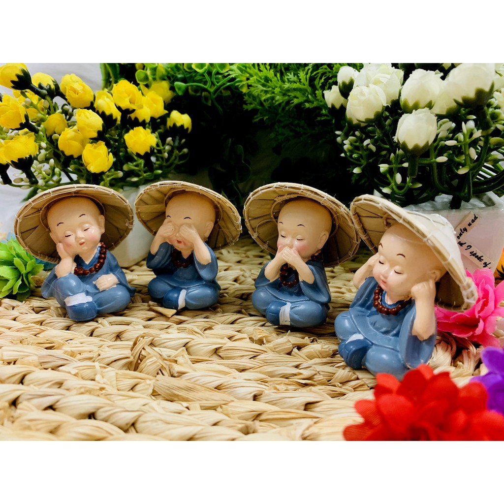 Bộ tượng tứ không đeo tràng hạt đội nón lá phong thuỷ Nhật Bản