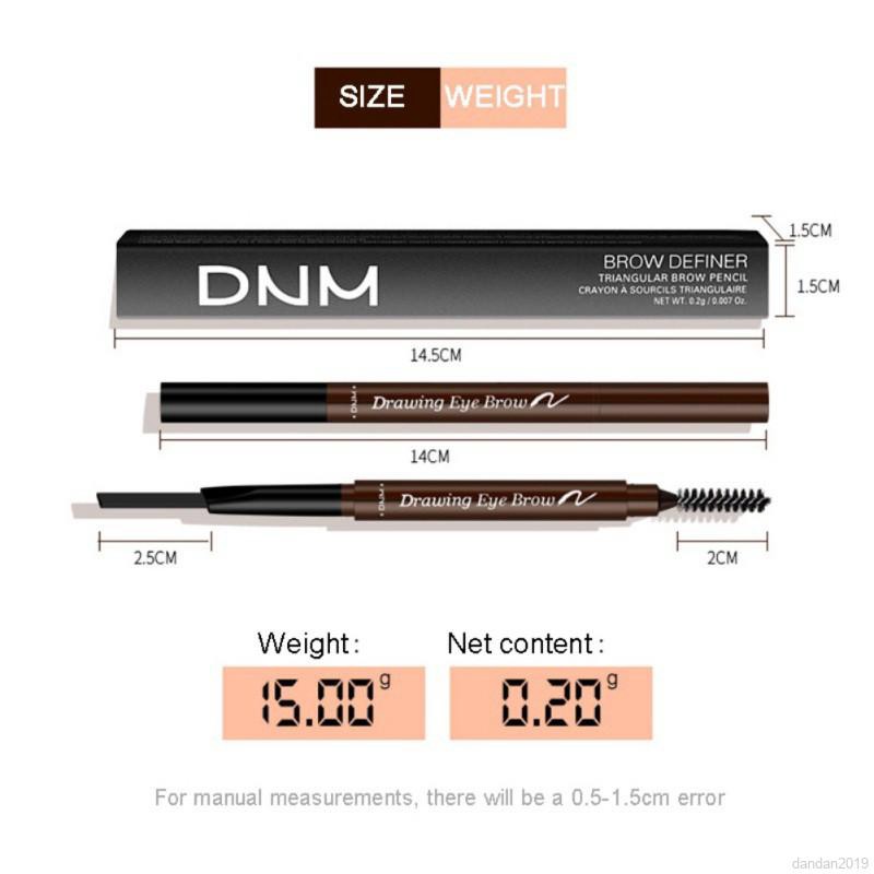 Bút chì kẻ lông mày tự động DNM chống thấm nước kèm cọ trang điểm 2 đầu