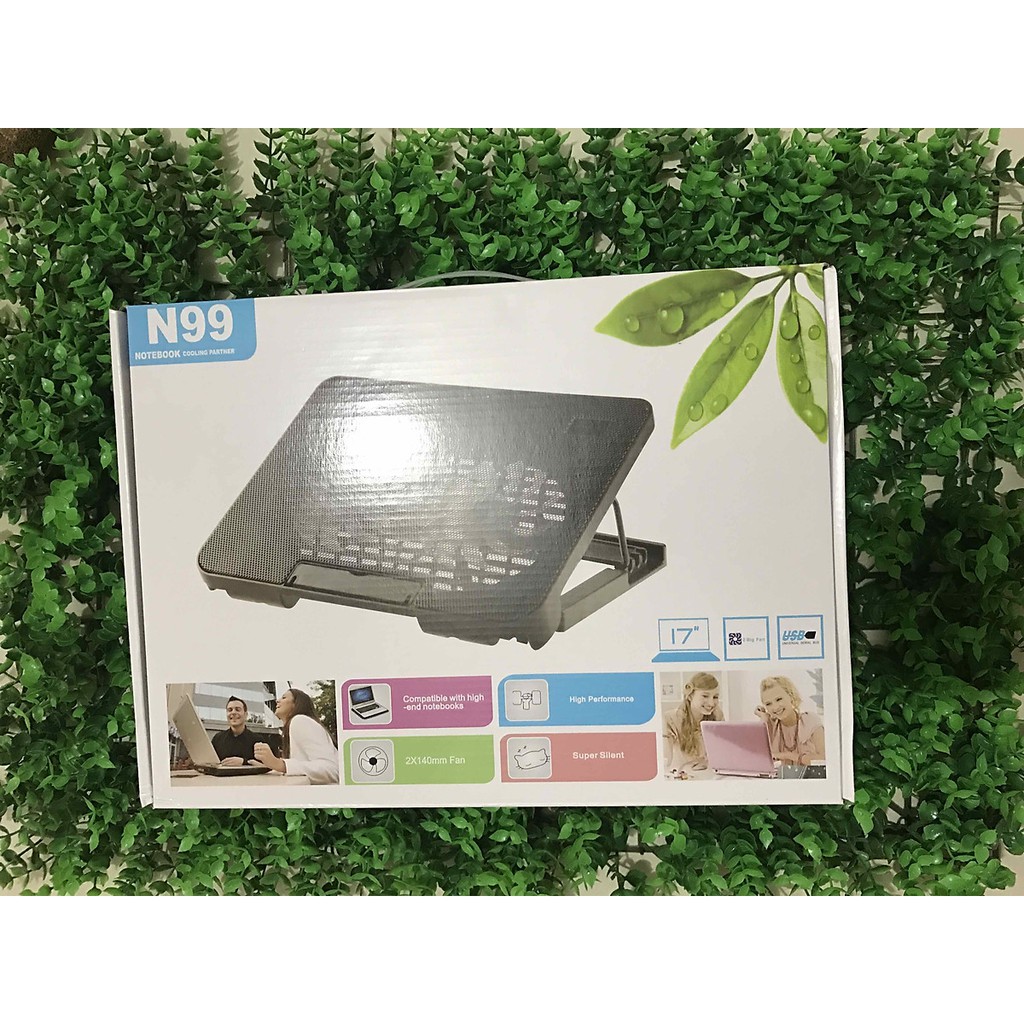 Đế Tản Nhiệt Laptop 2 quạt Có Led - Quạt Tản Nhiệt Laptop Thay Đổi Độ Dốc (Màu Đen) - HV Store 459