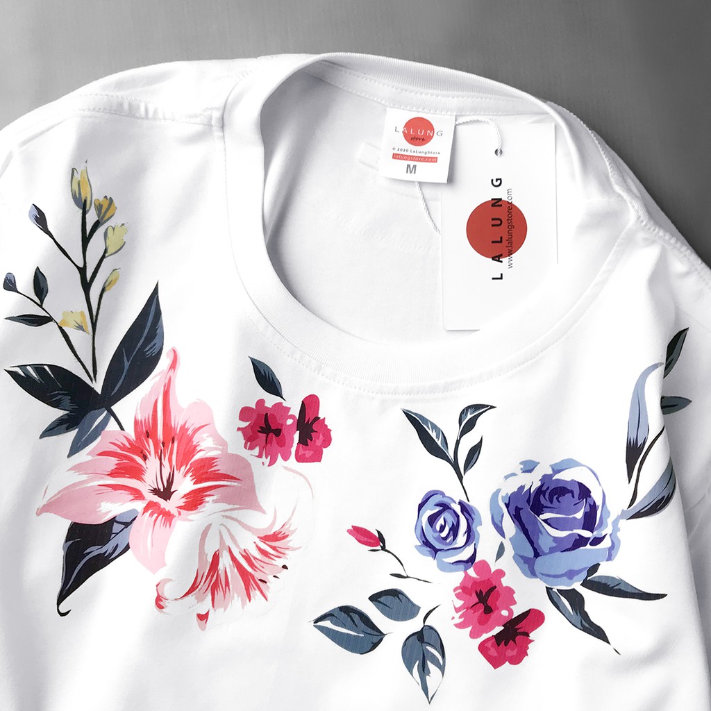 Áo Phông Cotton Ngắn Tay Hoạ Tiết Hoa Lá Mã 1147