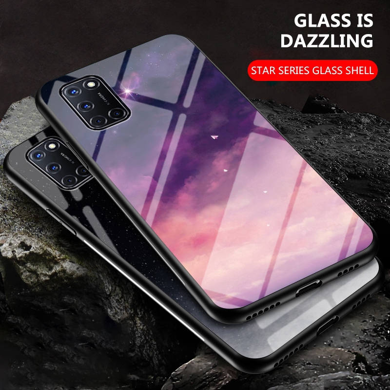 Ốp lưngCase OPPO A92 A52 A12 A91 A31 F11 F9 PRO A3S A5S A5 A7 A9 2020 RNEO 3  Realme 5 PRO   Starry sky Gradient glass hard case