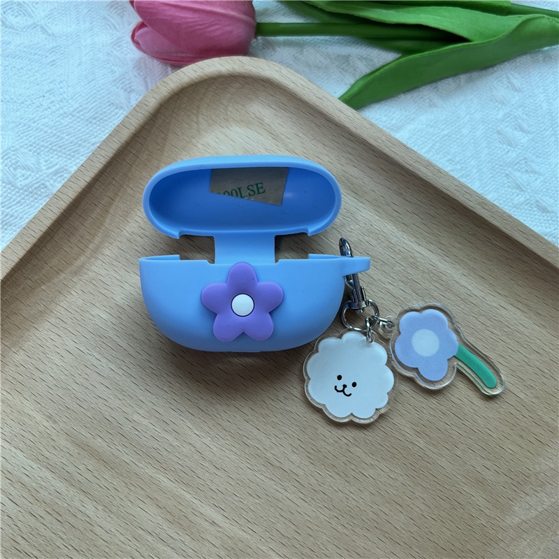 Vỏ Bảo Vệ Hộp Sạc Tai Nghe Bluetooth Xiaomi Redmi Buds 3 Lite TWS 3 Youth Bằng Silicon Chống Rơi Họa Tiết Hoa Kèm Móc Treo