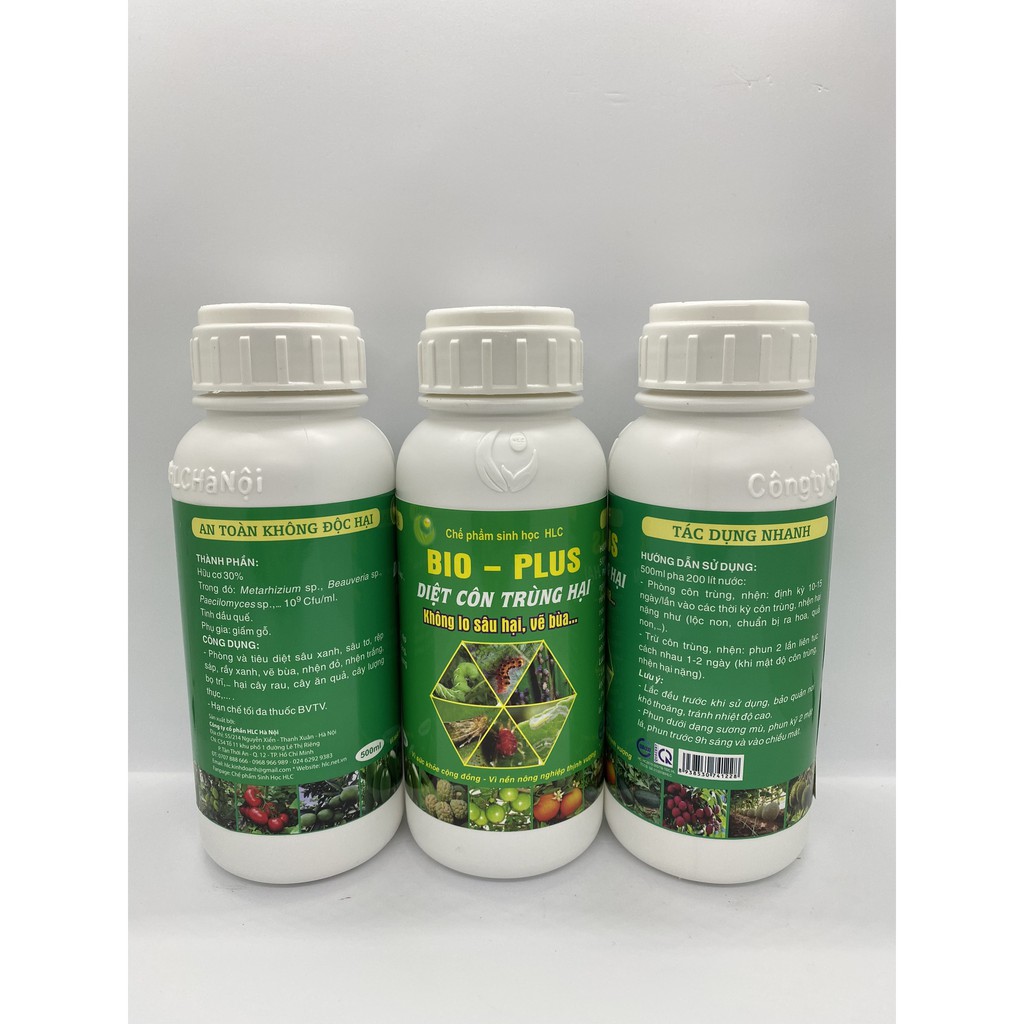 CHẾ PHẨM TRỪ SÂU SINH HỌC BIO PLUS HLC CHUYÊN DIỆT CÁC LOẠI SÂU VẼ BÙA, NHỆN ĐỎ, TRĨ, RẦY, RỆP,... CHO CÂY TRỒNG - 500ML