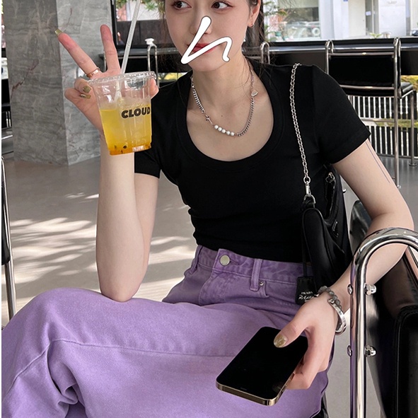 Quần jean SUXI lưng cao ống rộng thời trang xuân hè cá tính dành cho nữ