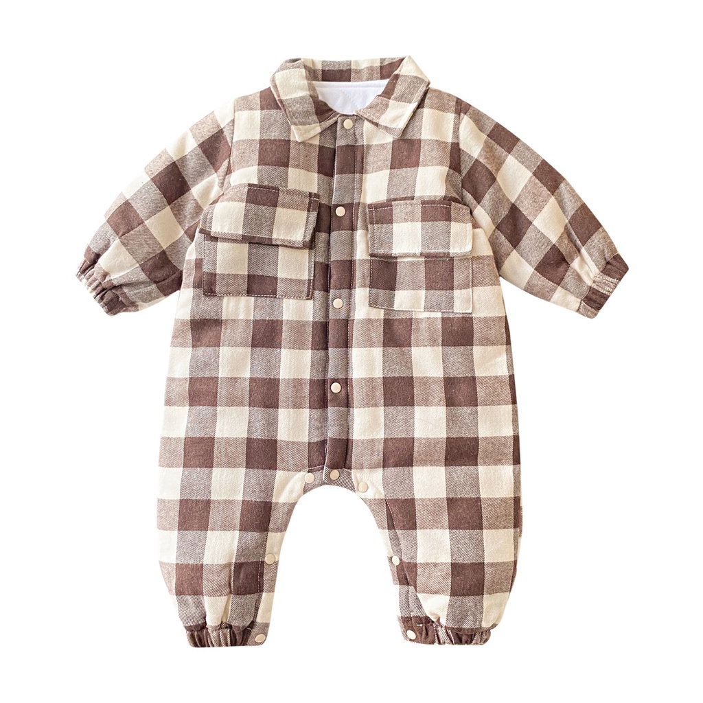 Bộ áo liền quần Sanlutoz dành cho bé trai sơ sinh thiết kế tay dài vải cotton họa tiết sọc ca rô