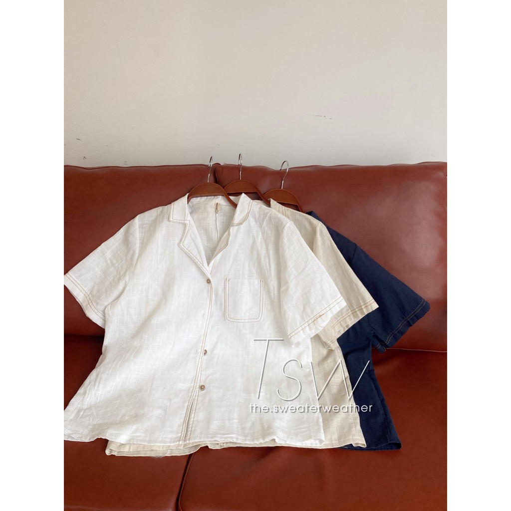 [Mã WASKT304 giảm 15% tối đa 30K đơn 99K] Áo sơ mi cổ pijama đũi xước chỉ nổi (Ảnh thật) | BigBuy360 - bigbuy360.vn