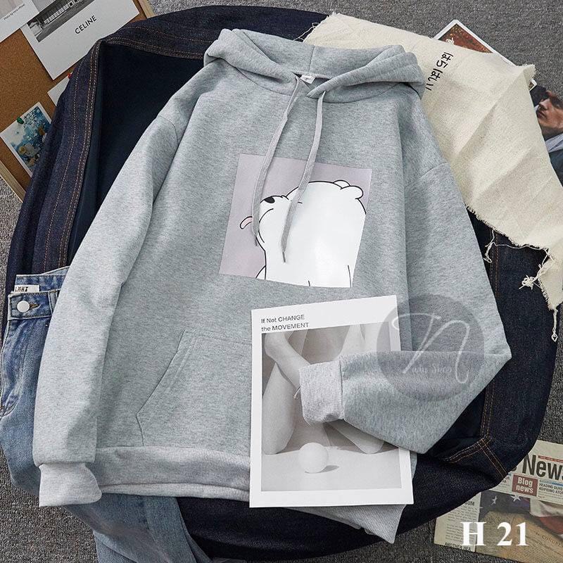 Áo Nỉ Hoodie hình gấu trắng we are bear  Áo nỉ gấu trắng