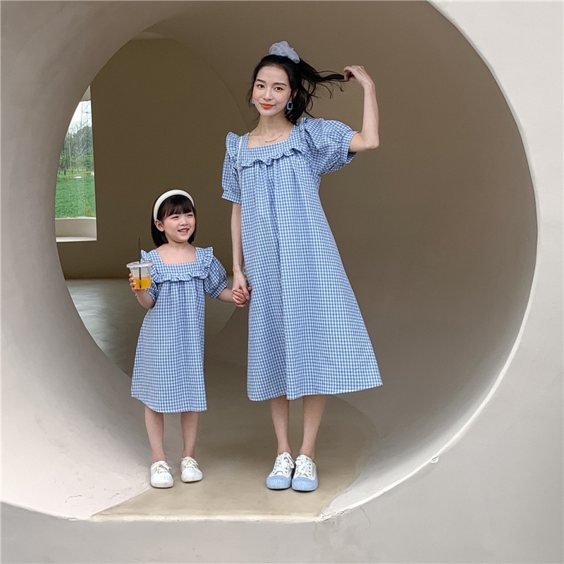 set đầm kẻ suông mẹ và bé