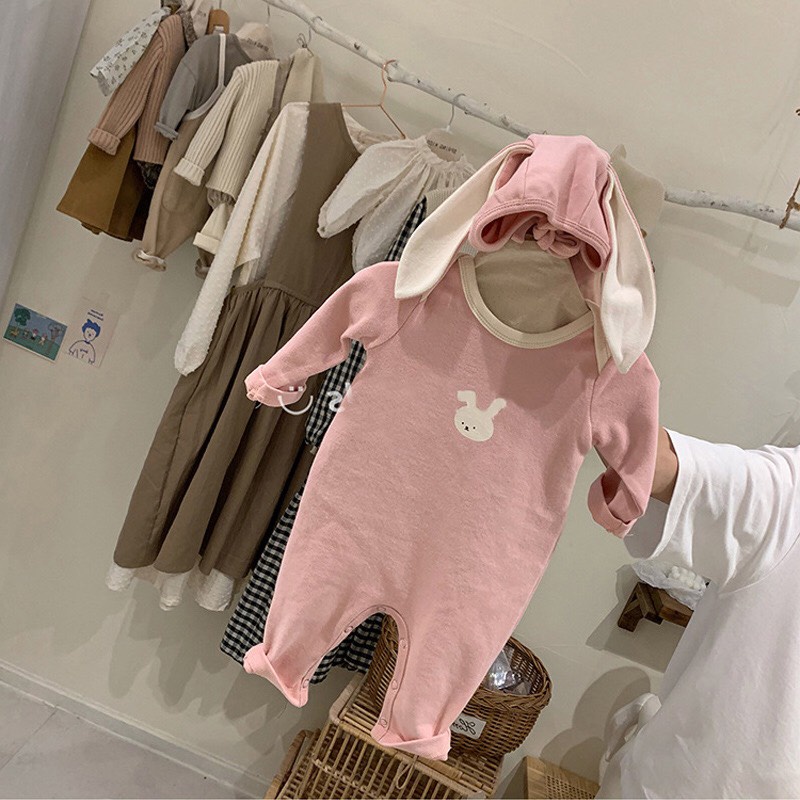 Bộ Quần Áo Bodysuit Cho Bé Trai Bé Gái Tuổi Họa Tiết Hình Gấu Đáng Yêu Chất Cotton Dày Dặn Mềm Mịn (Kèm Mũ)